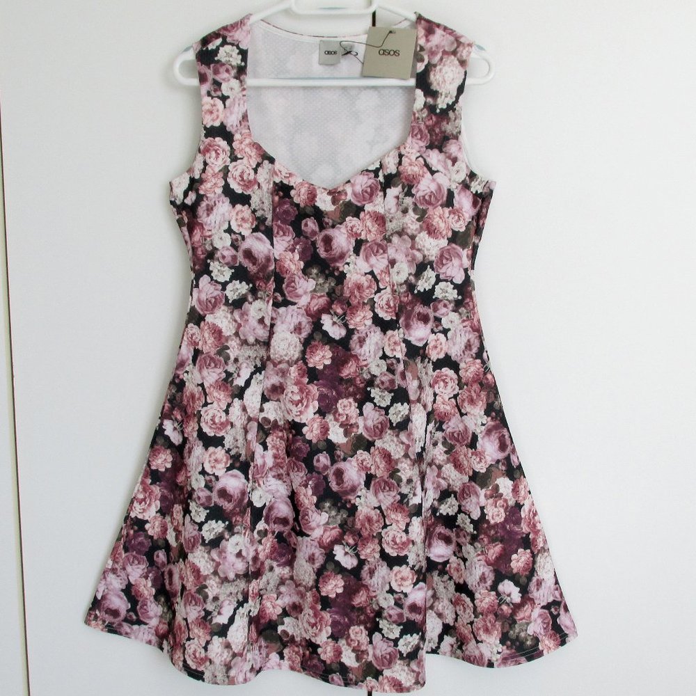 Asos Roses Floral Fit and Flare Skater Tennis Dress Size 10